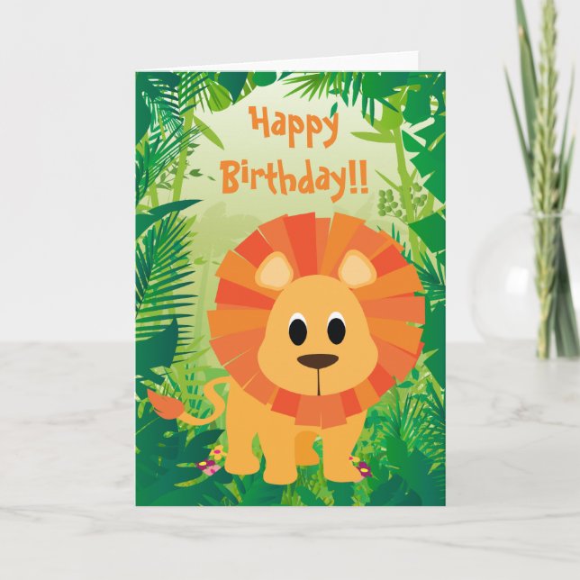 Cute Lion Happy Birthday Card (Front)
