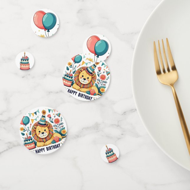 Cute Lion Happy Birthday Party Hat Confetti (Group)