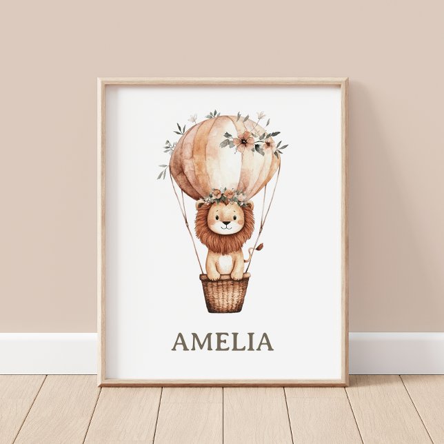 Cute Lion Hot Air Balloon Boho Baby Nursery Wall Poster (Creator Uploaded)