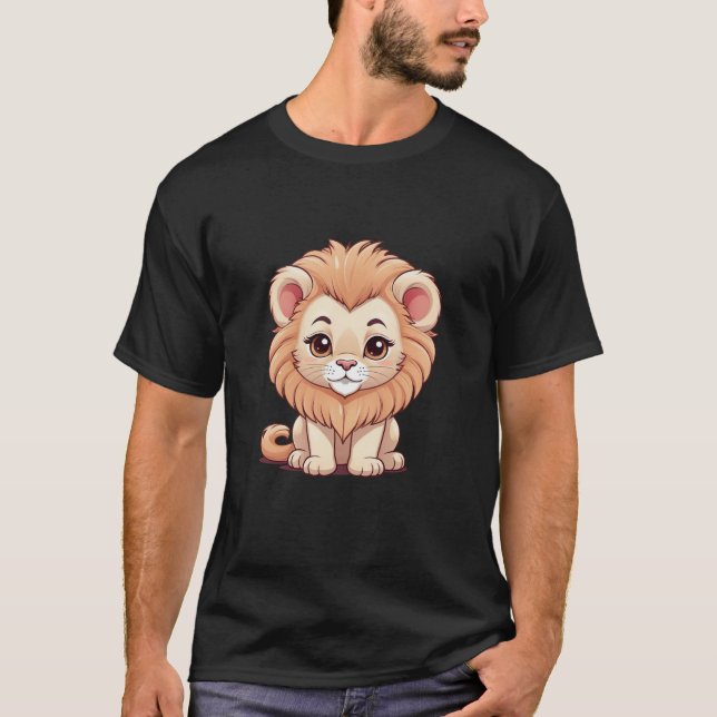 Cute Lion Illustration – Adorable Kawaii Lion Desi T-Shirt (Front)