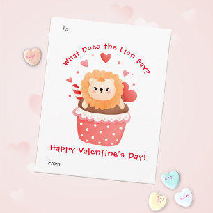 Cute Lion in Cupcake Custom Kids Valentine's Day Holiday Card