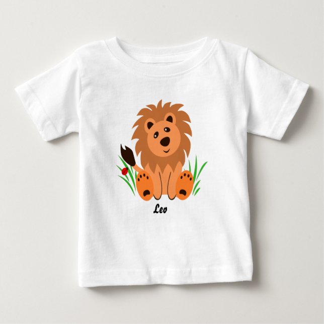 Cute lion in the grass with ladybug baby T-Shirt (Front)