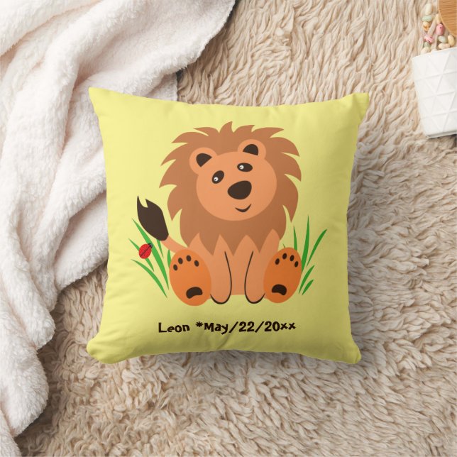 Cute lion in the grass with ladybug      cushion (Blanket)