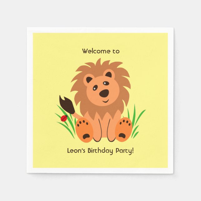 Cute lion in the grass with ladybug  napkin (Front)