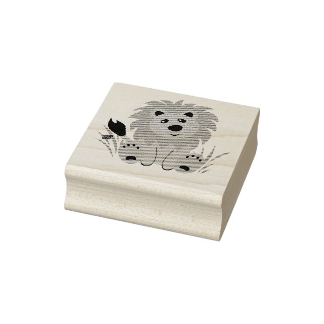 Cute lion in the grass with ladybug rubber stamp (Stamp)
