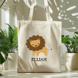 Cute Lion Kids' Personalised Tote Bag<br><div class="desc">This kids' tote bag for animal lovers features a cute illustration of a lion. Personalise it with your child's name in black letters. Makes a great book bag for boys or girls!</div>