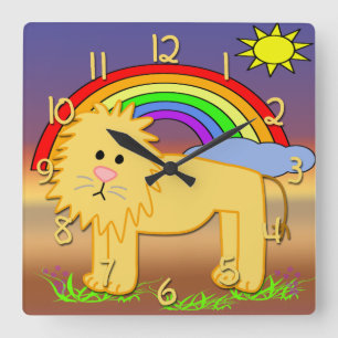Cute Lion Kid's Square Wall Clock