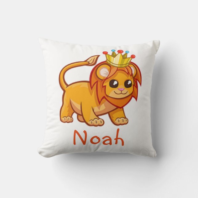 Cute Lion King Crown Jungle Animal Kids Name Cushion (Front)