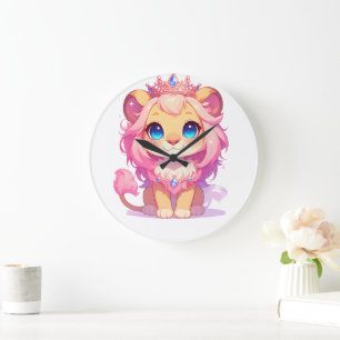 Cute Lion King [Product] Kawaii  Crown Animal Gift Large Clock