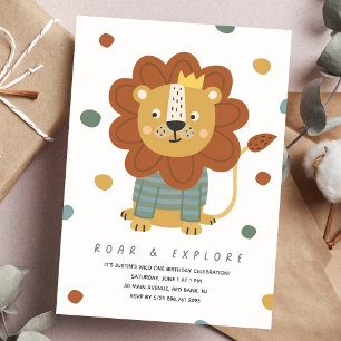 Cute Lion l Wild One Animals Party 1st Birthday Invitation