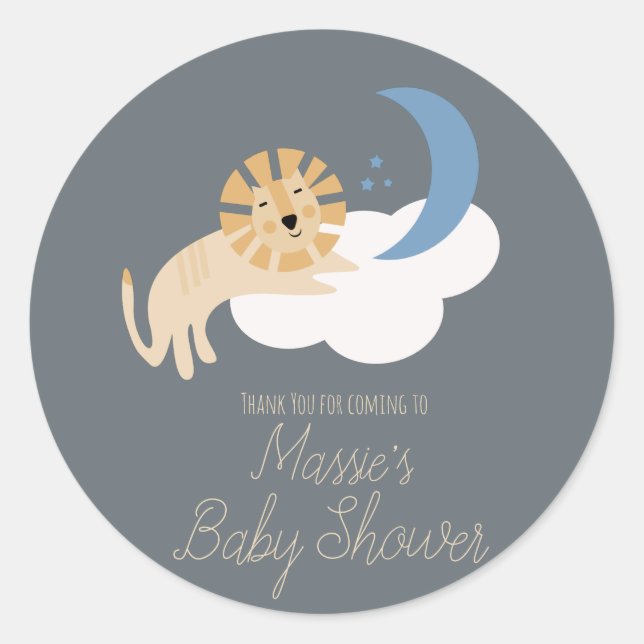 Cute Lion Moon Cloud Baby Shower   Classic Round Sticker (Front)