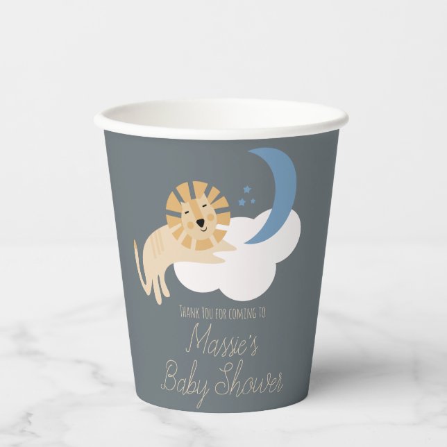 Cute Lion Moon Cloud Baby Shower Thank You  Paper Cups (Front)