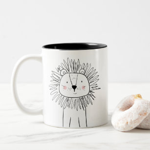 Cute Lion mug Black and White Animal Modern