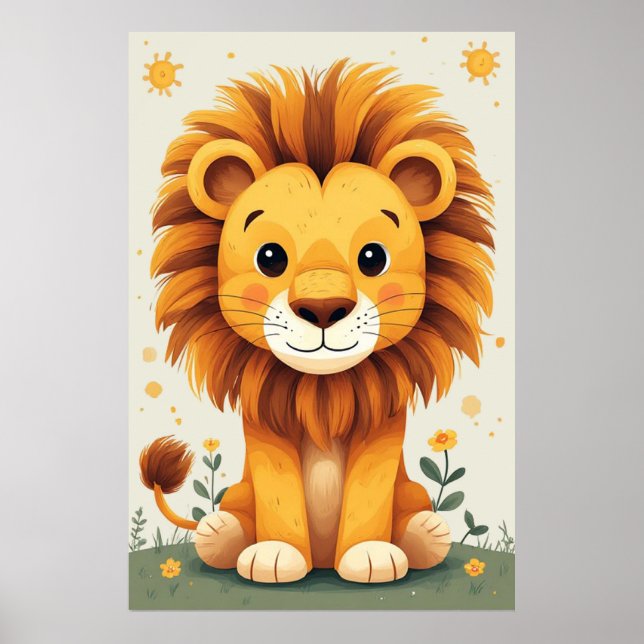 Cute Lion Nursery Wall Art Jungle (Front)