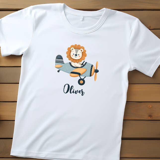 Cute Lion on Charming Aeroplane Personalised Toddler T-Shirt (Creator Uploaded)