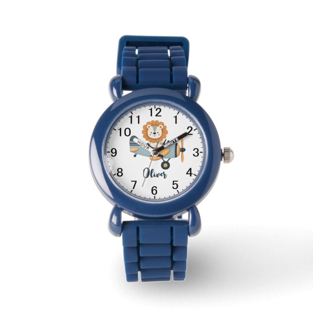 Cute Lion on Charming Aeroplane Personalised Watch (Front)