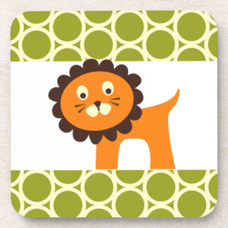 Cute Lion on Green Pattern Gifts for Kids Coaster