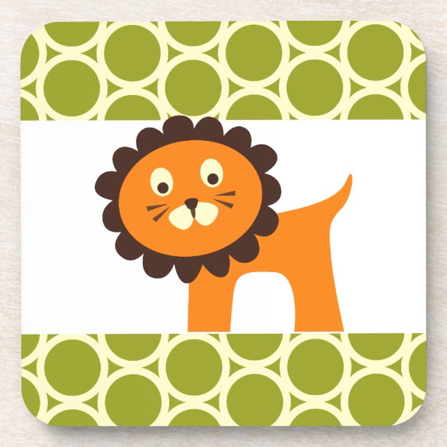 Cute Lion on Green Pattern Gifts for Kids Coaster (Front)