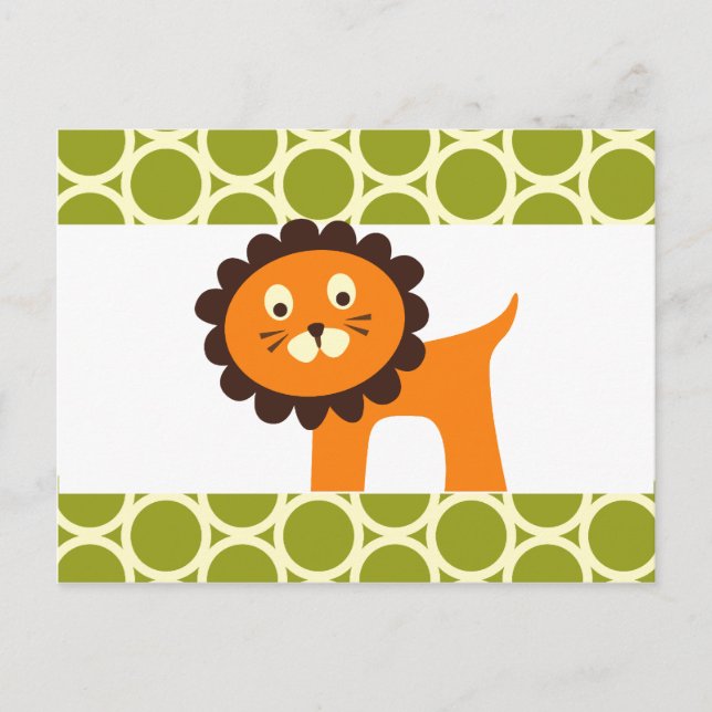 Cute Lion on Green Pattern Gifts for Kids Postcard (Front)