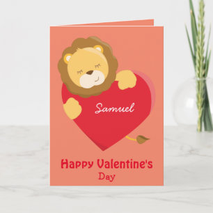 Cute Lion on Valentine's Day for your son Card