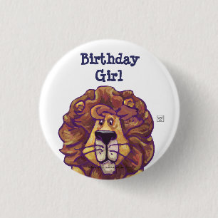 Cute Lion Party Centre Birthday Girl 3 Cm Round Badge