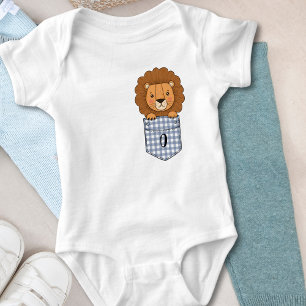 Cute Lion Peeking from Pocket Baby Bodysuit
