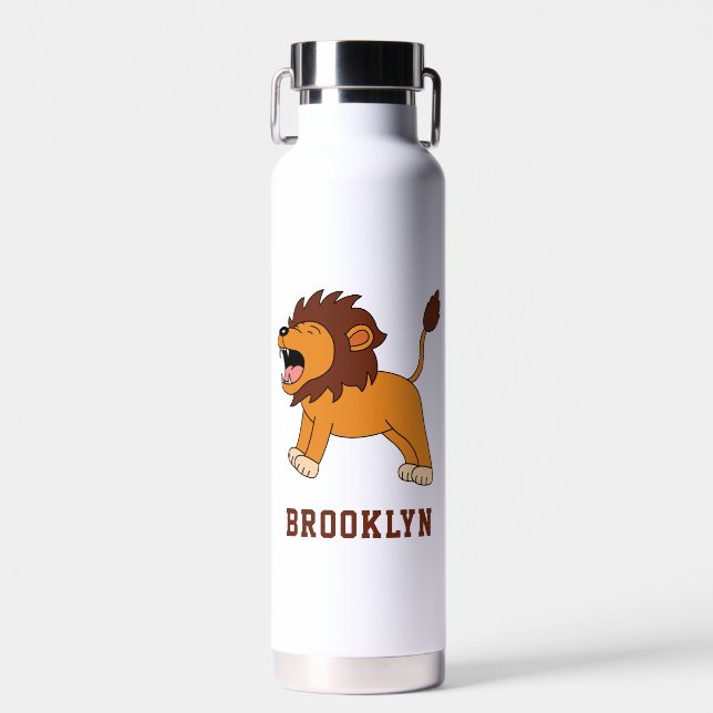 Cute Lion Personalised Custom Name Back To School Water Bottle (Front)