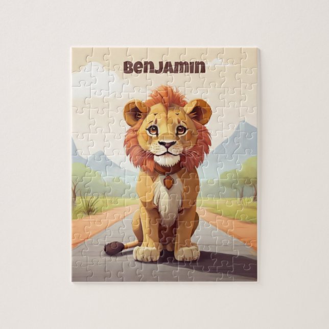 Cute Lion Personalised Kid's Jigsaw Puzzle (Vertical)