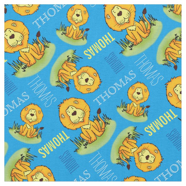 Cute lion personalised name kids fabric (Close Up)