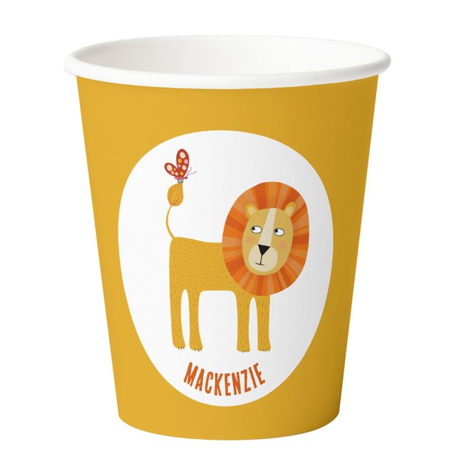 Cute Lion Personalised Paper Cups (Cute lion personalized name kids party paper cup)