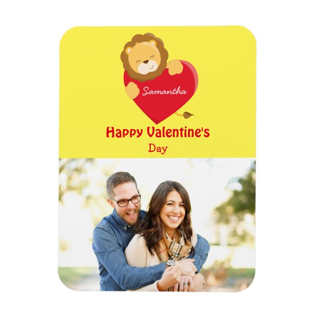Cute Lion Photo Valentine's Day Yellow Magnet (Vertical)