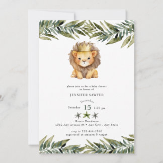 Cute Lion | Prince | Watercolor Baby Shower Invitation