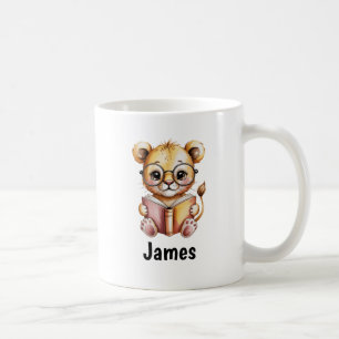 Cute Lion Reading a Book Custom Coffee Mug