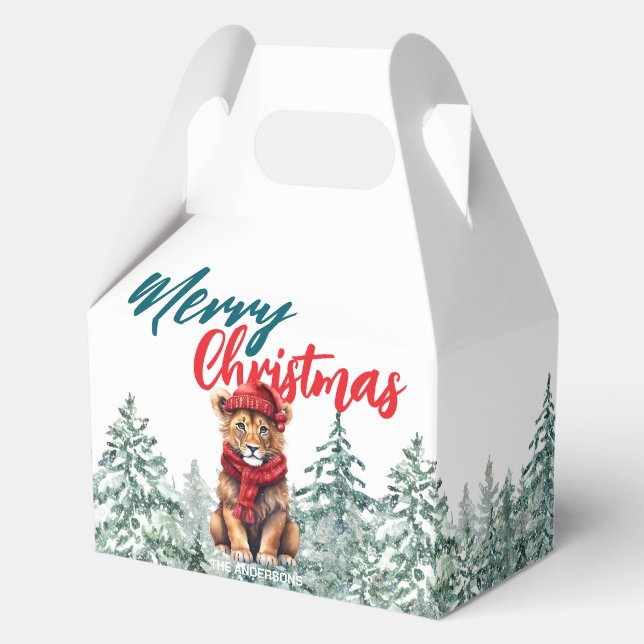 Cute lion Santa wild zoo Xmas tree Merry Christmas Favour Box (Front)