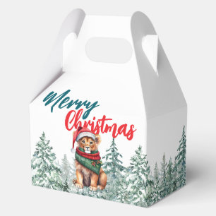Cute lion Santa wild zoo Xmas tree Merry Christmas Favour Box
