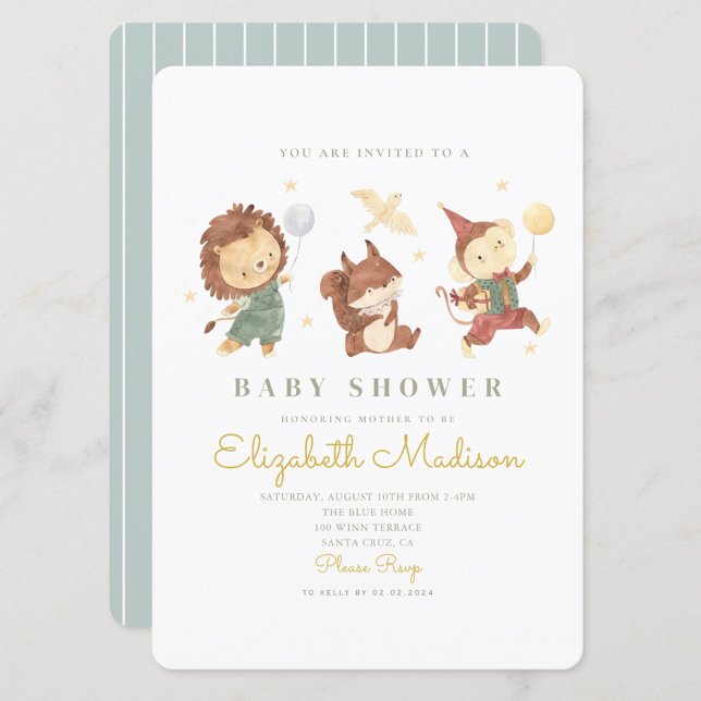 Cute Lion,squirrel and monkey Baby Shower Invitation (Creator Uploaded)