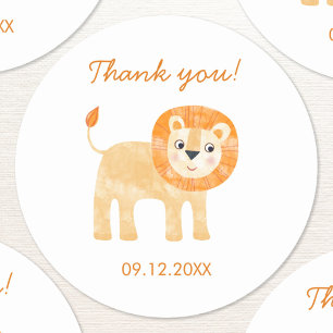 Cute Lion Thank You Date Classic Round Sticker