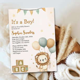 Cute Lion Watercolor Baby Shower Boy Invitation