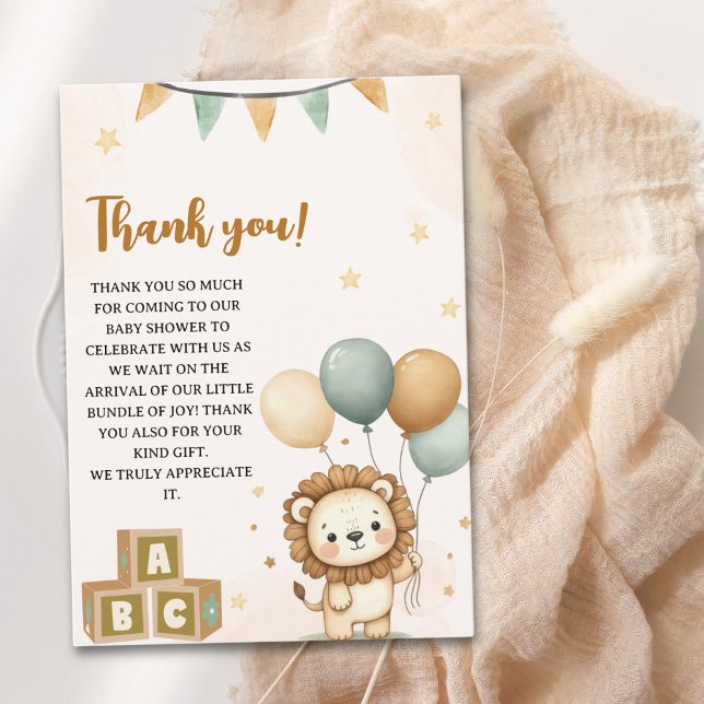 Cute Lion Watercolor Baby Shower Boy Thank You Card (Creator Uploaded)