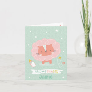 Cute Lion welcome little baby on mint  Card
