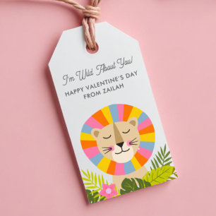 Cute Lion Wild About You Kids Classroom Valentine Gift Tags