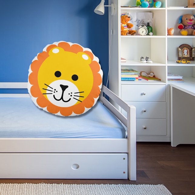 Cute Lion Wild One Jungle Safari Animal Cartoon Round Cushion (Creator Uploaded)