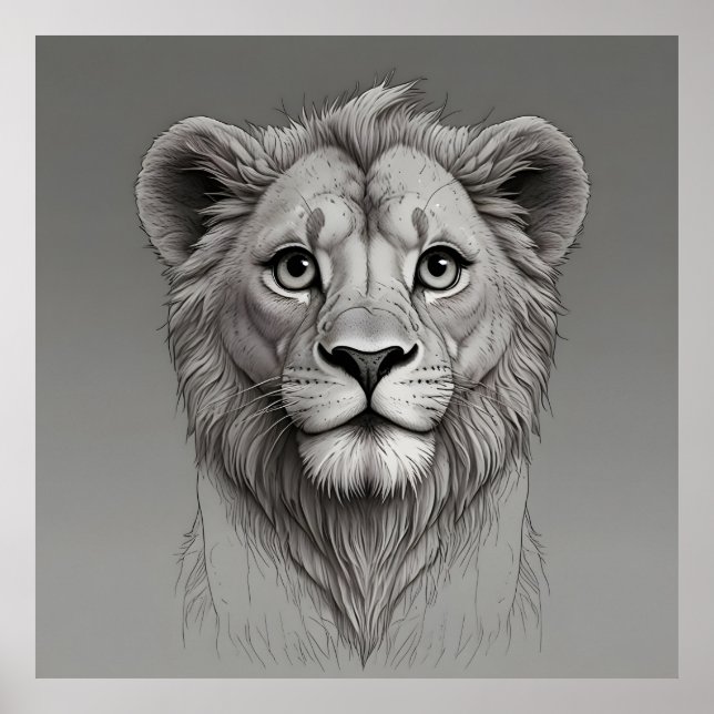 cute lion with big eyes poster (Front)