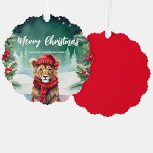 Cute Lion zoo Santa Xmas Holiday Party Family Kid Tree Decoration Card