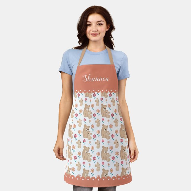 Cute lioness and baby lion pattern and border apron (Worn)