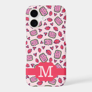 Cute Lips Kisses & Heart Doodles Pattern Monogram