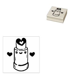 Cute Lipstick Heart Rubber Stamp