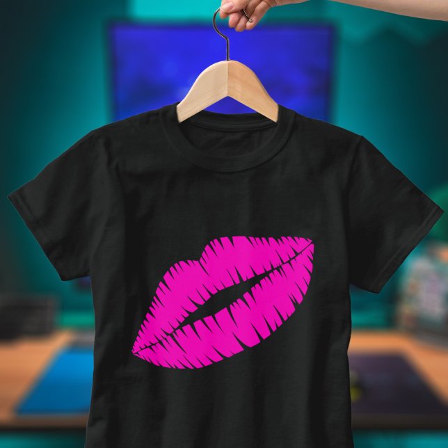 Cute Lipstick Kiss Hot Pink Lips T-Shirt (Luscious hot pink lipstick kiss just for you. Guaranteed to get lots of kisses wear this shirt! 💋)