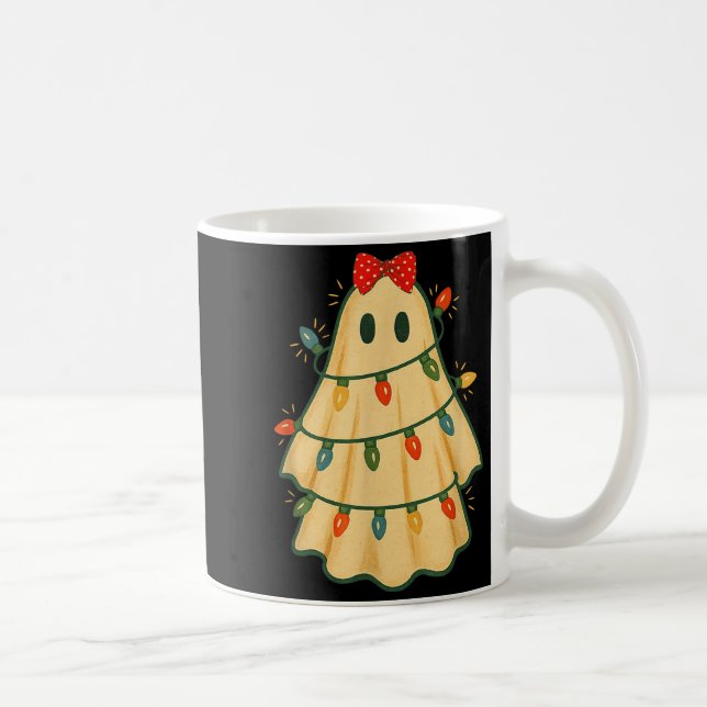 Cute Lit Ghost Christmas Tree Funny Gift Halloween Coffee Mug (Right)