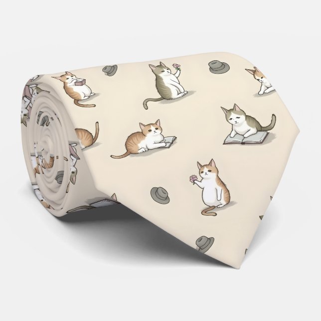 Cute Literary Cats Reading Books Tie (Rolled)